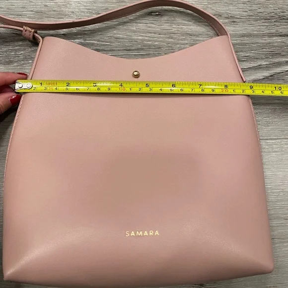 SAMARA Medium Off the Shoulder Bucket Crossbody Bag Pink Peony Vegan Leather - Picture 8 of 14